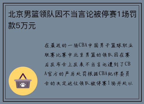 北京男篮领队因不当言论被停赛1场罚款5万元