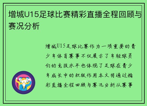 增城U15足球比赛精彩直播全程回顾与赛况分析